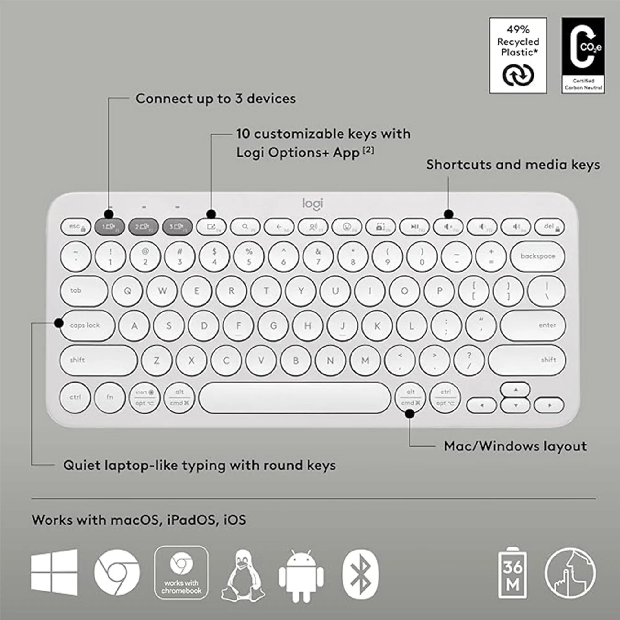 Logitech® Pebble Keys 2 K380s - Tonal white-1500px-v0005.webp